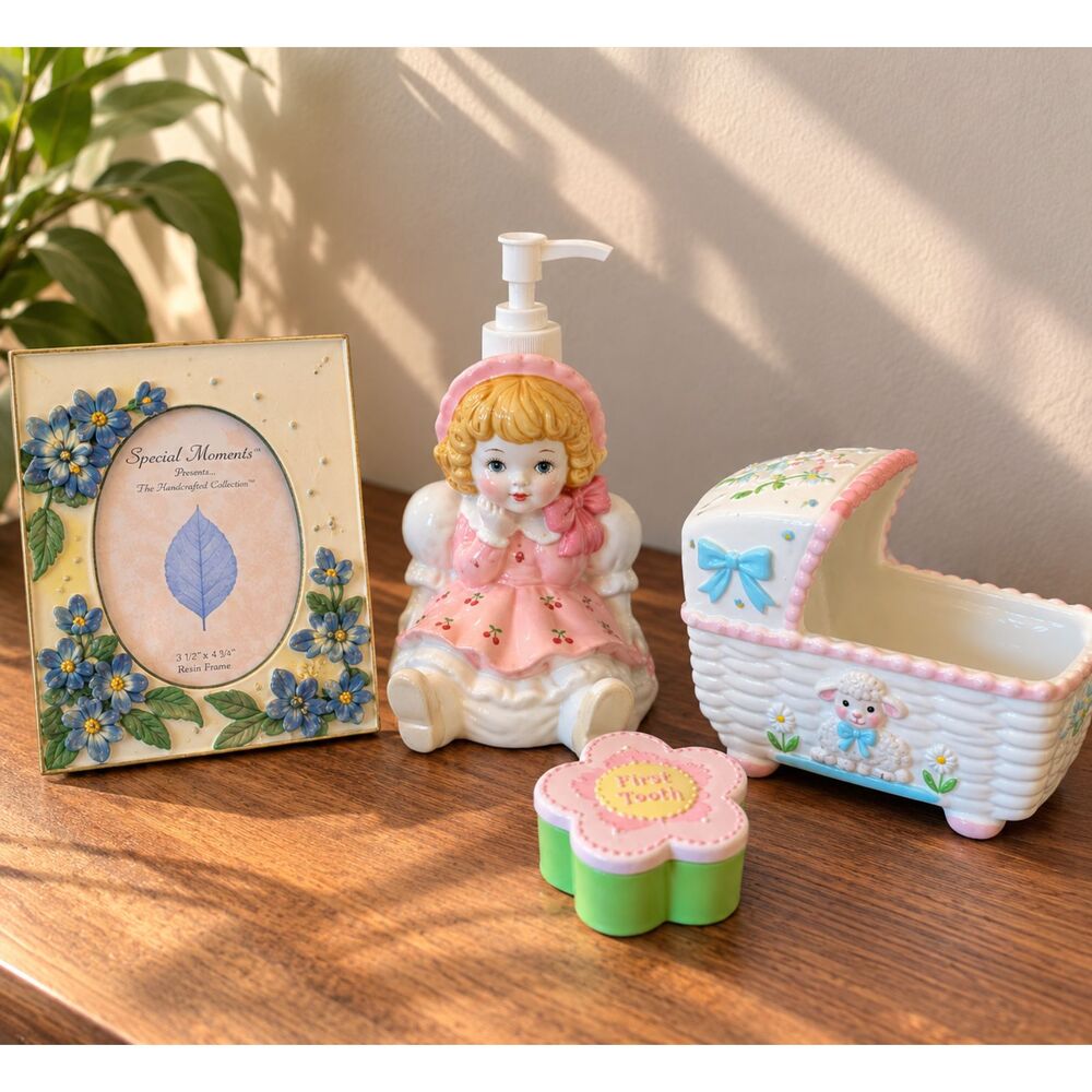Vintage Nursery Decor Bundle Rubens Music Box 98 Girl Frame First Tooth Keepsake